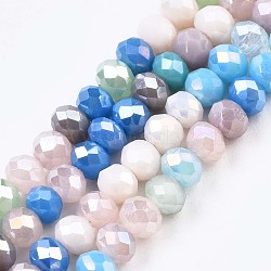 Glass Beads Strands, AB Color Plated, Faceted, Rondelle, Colorful, 3.5x3mm, Hole: 0.8mm, about 132~140pcs/strand, 14.80 inch~15.16 inch(37.6cm~38.5cm)(GLAA-T006-16E)