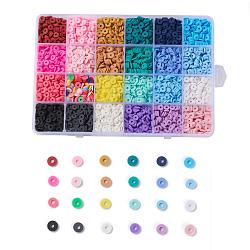 24 Colors Handmade Polymer Clay Beads, for DIY Jewelry Crafts Supplies, Disc/Flat Round, Heishi Beads, Mixed Color, 6x1mm, Hole: 2mm, 24 colors, about 190~200pcs/color, 4560~4800pcs/box(CLAY-X0011-03B)