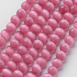Cat Eye Beads, Round, Hot Pink, 8mm, Hole: 1mm, about 15.5 inch/strand, about 49pcs/strand(X-CER8mm22)