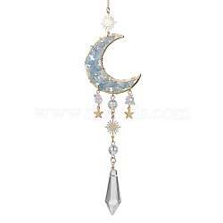 Alloy Cable Chains Moon Pendant Decorations, Natural Aquamarine and Glass Pendants, for Home Decorations, 323mm(HJEW-JM01841-01)