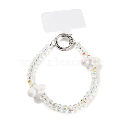 Alloy & Glass & Acrylic Beads Mobile Straps, with Mobile Phone Lanyard Patch, Clear AB, 14.5cm(AJEW-H153-02P-01)