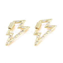 Brass Micro Pave Clear Cubic Zirconia Screw Carabiner Lock Charms, for Necklaces Making, Quick Links, Cadmium Free & Lead Free, Long-Lasting Plated, Lightning Bolt, Real 18K Gold Plated, 30x16x3mm, Screw: 6x5mm(ZIRC-L076-061G)