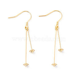 925 Sterling Silver Earring Hooks, with Double Peg Bails, for Half Drilled Beads, Golden, 42.5x4mm, Pin: 0.6mm and 0.7mm(for half drilled beads)(STER-P047-05G)