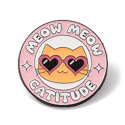 Cute Meow Cat with Glasses Alloy Enamel Pins, for Backpack Clothes, Flat Round, 30.5mm(JEWB-A024-09C)