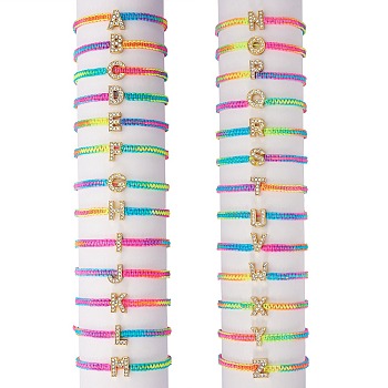 Crystal Rhinestone Initial Braided Bead Bracelet, Alphabet Adjustable Bracelet for Women, Colorful, Letter.N, Inner Diameter: 2~2-7/8 inch(5~7.3cm)
