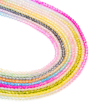 10 Strands 10 Colors Transparent Gradient Color Glass Beads Strands, Segmented Multi-color Beads, Faceted Round, Mixed Color, 2mm, Hole: 0.8mm, about 180pcs/strand, 13.98~14.25 inch(35.5~36.2cm), 1 Strand/color