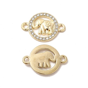 Alloy Crystal Rhinestone Connector Charms, Flat Round with Elephant Links, Golden, 23x16x2.5mm, Hole: 1.8mm