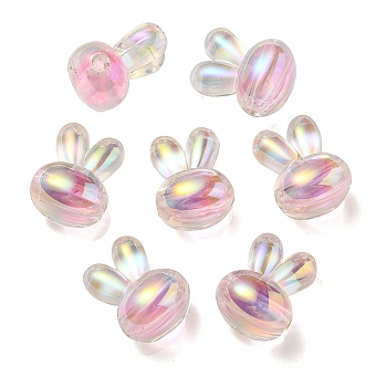 UV Plating Rainbow Iridescent Acrylic Beads, Two Tone Bead in Bead, Rabbit Head, Pink, 20x15x13mm, Hole: 3mm