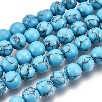 Synthetic Turquoise Beads Strands, Round, Dyed, Dark Turquoise, 6mm, Hole: 0.8mm, about 64pcs/strand, 15 inch