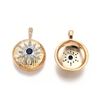 Flat Round with Star Brass Micro Pave Clear Cubic Zirconia Pendants, with Glass, Nickel Free, Real 18K Gold Plated, 20.5x15.5x5mm, Hole: 2x3mm