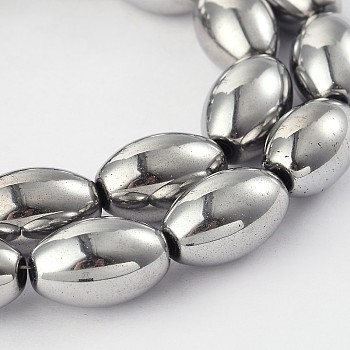 Electroplate Non-magnetic Synthetic Hematite Rice Bead Strands, Platinum Plated, 16x10mm, Hole: 1mm, about 26pcs/strand, 16.1 inch