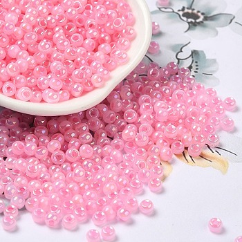 Glass Seed Beads, Ceylon, Round Hole, Round, Pearl Pink, 4x3mm, Hole: 1.2mm, 7650pcs/pound