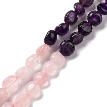 Natural Rose Quartz & Amethyst Beads Strands, Nuggets, Tumbled Stone, 5~14x4~10x4~8mm, Hole: 0.8~1mm, about 45~59pcs/strand, 15.75~16.34 inch(40~41.5cm)