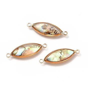 Rack Plating Brass Enamel Connector Charms, Imitation Paua Shell, Real 14K Gold Plated, Cadmium Free & Lead Free, Horse Eye, 25x8x4.5mm, Hole: 1.6mm