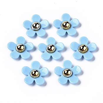 Opaque Acrylic Beads, Flower, Light Sky Blue, 22x22.5x7~8mm, Hole: 1.4mm