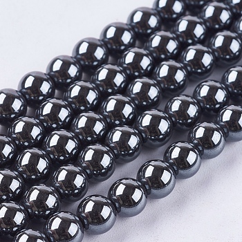 Non-Magnetic Synthetic Hematite Beads Strands, Grade AA, Round, Black, Black, 6mm, Hole: 1.5~2mm, about 72pcs/strand