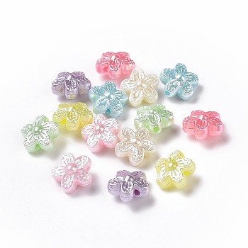 Imitation Pearl Acrylic Beads, Flower, Mixed Color, 10x10.5x6mm, Hole: 1.5mm, about 2000pcs/500g