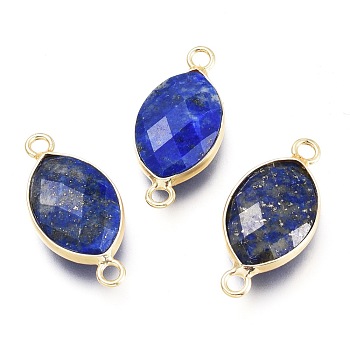 Natural Lapis Lazuli Links Connectors, with Light Gold Plated Brass Findings, Faceted, Horse Eye, 23x10.8x5.7mm, Hole: 2.2mm