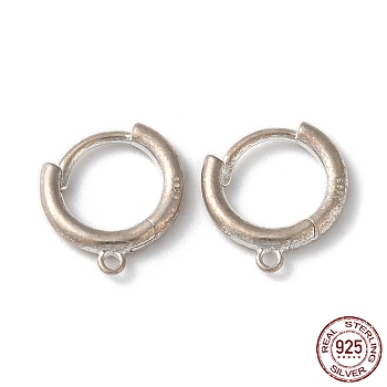 Rhodium Plated 925 Sterling Silver Huggie Hoop Earring Findings, with Loops & S925 Stamp, Platinum, 13x11.5x2mm, Hole: 1mm, Pin: 1.2x1mm