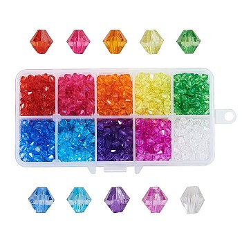 Faceted Bicone Transparent Acrylic Beads, Dyed, Mixed Color, 6mm, Hole: 1mm, 1300pcs/box