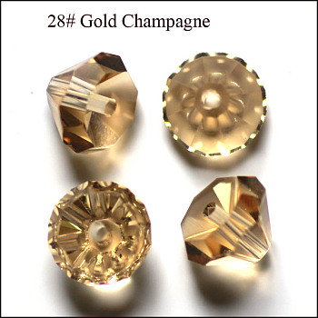 Imitation Austrian Crystal Beads, Grade AAA, Faceted, Diamond, Gold, 9.5~10x7~8mm, Hole: 0.9~1mm