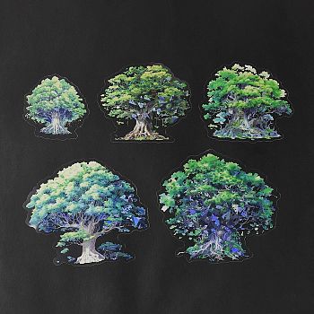 PET Tree Self Adhesive Decorative Stickers, Waterproof Glitter Decals for DIY Scrapbooking, Card Making, Green, 59~96x54.5~102x0.2mm
