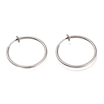 304 Stainless Steel Retractable Clip-on Hoop Earrings, For Non-pierced Ears, with Spring Findings, Stainless Steel Color, 25x0.8~1.5mm
