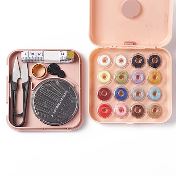 Sewing Tool Sets, Including Polyester Thread, Tape Measure, Scissor, Sewing Needle Devices Threader, Thimbles, Needles, Magnetic Plastic Box, Pink, 96x105x30mm