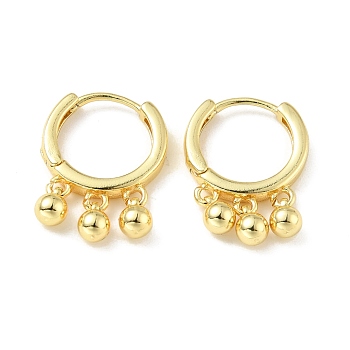 Brass Triple Ball Dangle Hoop Earrings for Women, Lead Free & Cadmium Free & Nickel Free, Real 18K Gold Plated, 20mm, Pin: 1mm