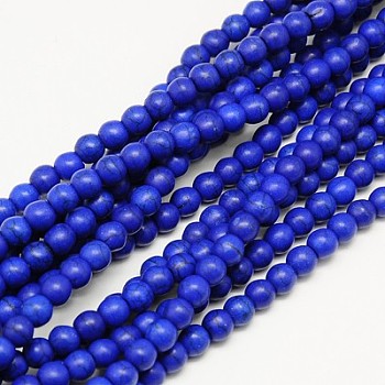 Synthetic Turquoise Beads Strands, Dyed, Round, Blue, 6mm, Hole: 1.2mm, about 67pcs/strand, 15.75 inch