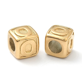 304 Stainless Steel European Beads, Large Hole Beads, Horizontal Hole, Cube with Letter, Golden, Letter.O, 8x8x8mm, Hole: 4mm