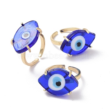 Lampwork Oval with Evil Eye Open Cuff Ring(RJEW-I086-13G-01)-4