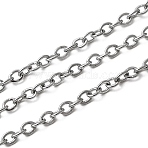 Tarnish Resistant 304 Stainless Steel Cable Chains, Soldered, with Spool, Flat Oval, Stainless Steel Color, 2.5x2x0.5mm, about 328.08 Feet(100m)/roll(CHS-Q001-07-100m)