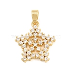 Brass Micro Pave Clear Cubic Zirconia Pendants, Christmas Snowflake Charms, Golden, 14x15.5x2mm, Hole: 5x2mm(CU-CBA9B49-02A-G)