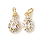 Brass Micro Pave Cubic Zirconia Charms, Cadmium Free & Lead Free, teardrop, Real 18K Gold Plated, 11x6x3.5mm, Hole: 3mm(RB-I077-15G-RS)