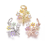 Brass Charms, with Micro Pave Cubic Zirconia, Enamel and Jump Rings, Flower, Colorful, Mixed Color, 13x12x2.5mm, Hole: 3.5mm(ZIRC-L070-95)