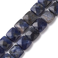 Natural Sodalite Beads Strands, Faceted Square, 10x10x5mm, Hole: 1.2mm, about 20pcs/strand, 7.95''(20.2cm)(G-K359-B07-01)
