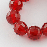 Transparent Glass Bead Strands, Faceted(96 Facets), Round, Red, 10mm, Hole: 1mm, about 72pcs/strand, 26 inch(GLAA-R095-10mm-22)