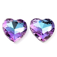 Glass Rhinestone Cabochons, Pointed Back & Back Plated, Faceted, Heart, Violet AB, 27x27x9mm(GLAA-D016-05A)