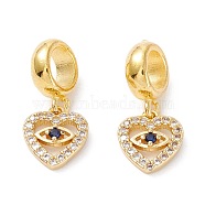 Brass Cubic Zirconia European Dangle Charms, Largr Hole Pendants, Long-Lasting Plated, Real 18K Gold Plated, Heart with Eye, Colorful, 18.5mm, Hole: 5mm, Pendant: 9.5x8.5x2.5mm(KK-B037-17G)
