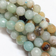 Natural Flower Amazonite Beads Strands, Faceted, Round, Sky Blue, 10mm, Hole: 1mm, about 38pcs/strand, 15.75 inch(G-G542-10mm-02)