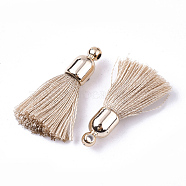 Polyester Tassel Pendant Decorations, with CCB Plastic Findings, Light Gold, PeachPuff, 25~30x6mm, Hole: 1.5mm(FIND-S286-10)