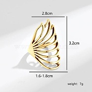 Brass Finger Rings for Women, Hollow Feather Wing, Golden, Inner Diameter: 16~18mm(UI5232)