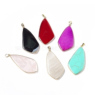 Natural & Synthetic Gemstone Big Pendants, Teardrop Charms, with Rack Plating Golden Tone Brass Findings, Cadmium Free & Lead Free, Mixed Dyed and Undyed, 60~70x30~35x5mm, Hole: 8.5x5.5mm(G-P491-06G)