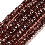 Transparent Glass Beads Strands, Faceted, Barrel, Dark Red, 7.5x5mm, Hole: 1.6mm, about 64pcs/strand, 14.69''(37.3cm)(EGLA-K071-05N)