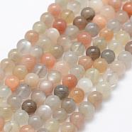 Natural Multi-Moonstone Beads Strands, Round, 6~7mm, Hole: 1mm, about 65pcs/strand, 15.1 inch(38.5cm)(G-P322-43-6mm)
