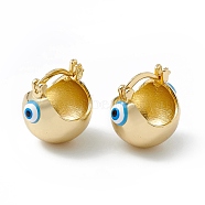 Brass Enamel Evil Eye Half Hoop Earrings, Real 18K Gold Plated Chubby Hoop Earrings for Women Girls, Deep Sky Blue, 20x17.5x15.5mm, Pin: 1mm(EJEW-A093-03G-04)