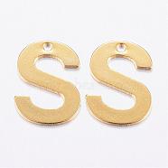 304 Stainless Steel Charms, Letter, Initial Charms, Real 18k Gold Plated, Letter.S, 11x6~12x0.8mm, Hole: 1mm(STAS-P141-S)