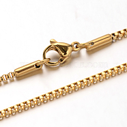304 Stainless Steel Box Chain Venetian Chain Necklaces, with Lobster Claw Clasps, Golden, 23.6 inch(60cm), 1.4mm(X-NJEW-I065-13A)