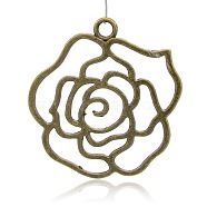 Tibetan Style Filigree Alloy Rose Big Pendants, Nickel Free, Antique Bronze, 57x55x2mm, Hole: 5mm(PALLOY-J154-63AB-NF)